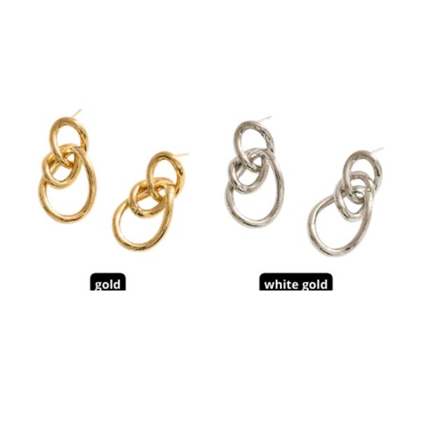 14K GOLD WHITE GOLD DIPPED WATER RESISTANT INTERLOCKING HOOP DROP EARRINGS