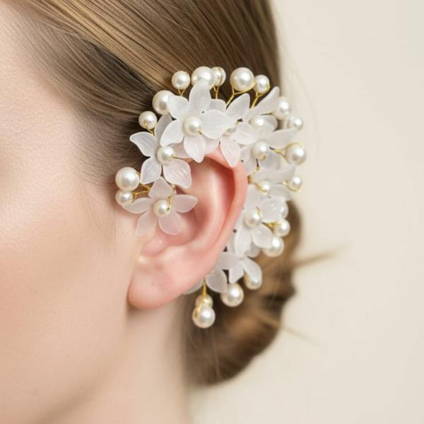 FULL BLOOM FLORAL EAR CUFF WITH PEARL