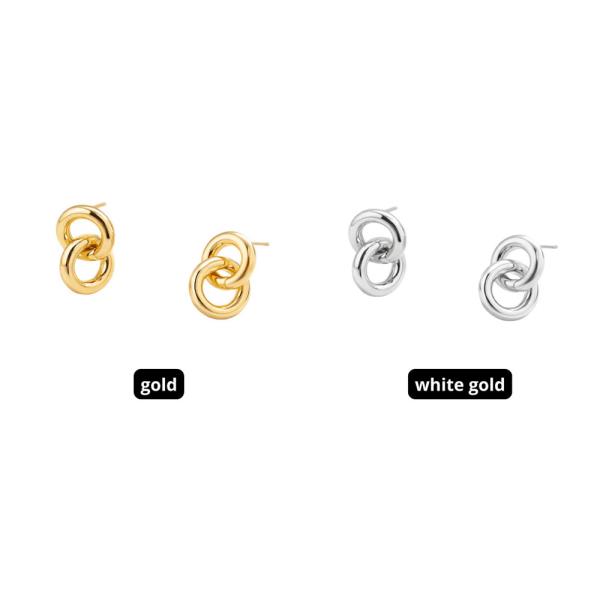 14K GOLD WHITE GOLD DIPPED WATER RESISTANT INTERLOCKING DOUBLE LOOP STUD EARRINGS