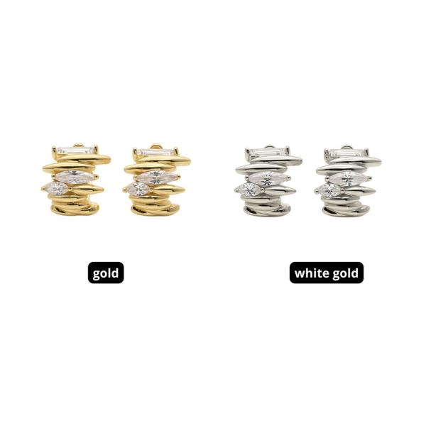 14K GOLD WHITE GOLD DIPPED WATER RESISTANT MODERN STACK HUGGIE CZ EARRING