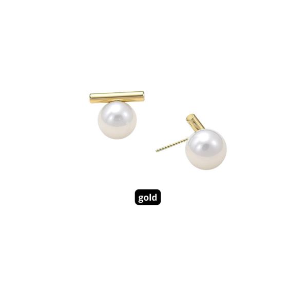 14K GOLD DIPPED WATER RESISTANT PLATING MODERN PEARL BAR EARRING