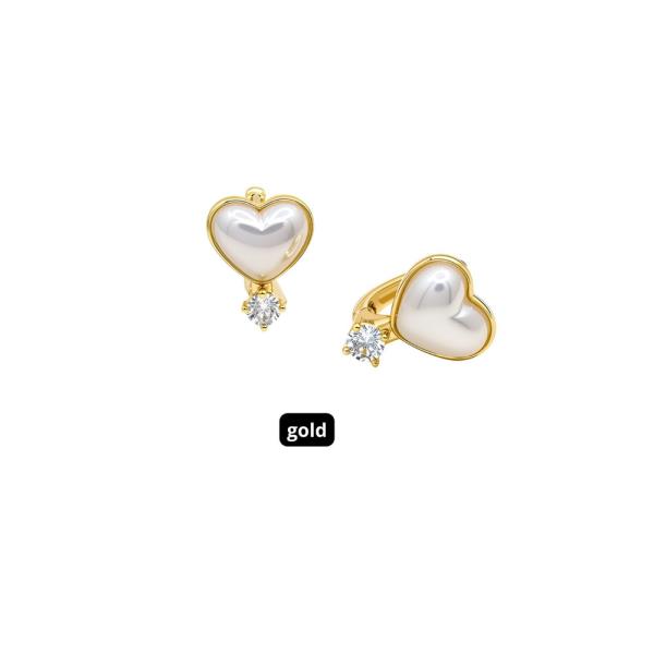 14K GOLD  WATER RESISTANT PLATING PEARL HEART DROP CZ EARRINGS