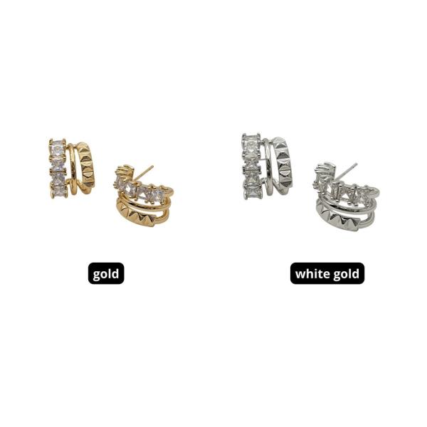 14K GOLD  WHITE DIPPED WATER RESISTANT PLATING GEOMETRIC GLAM CZ EARRINGS