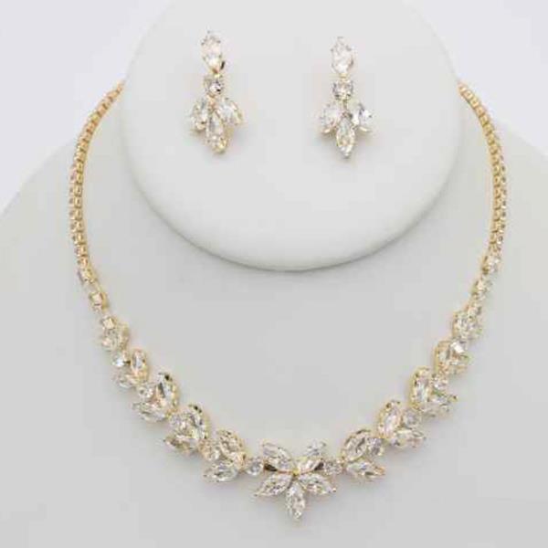 CZ CRYSTAL MARQUISE CLUSTER STATEMENT NECKLACE EARRING SET