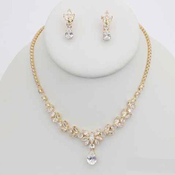 CZ CRYSTAL DROP STATEMENT NECKLACE EARRING SET