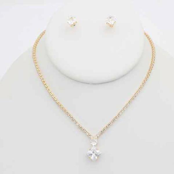 CZ CRYSTAL PENDANT NECKLACE EARRING SET