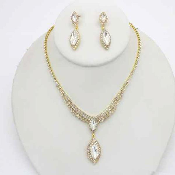 CRYSTAL TEARDROP STATEMENT NECKLACE EARRING SET