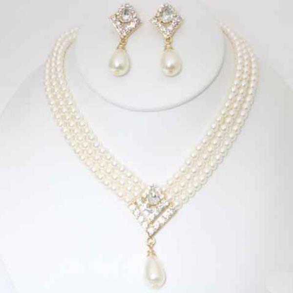PEARL TEARDROP CRYSTAL STATEMENT NECKLACE EARRING SET