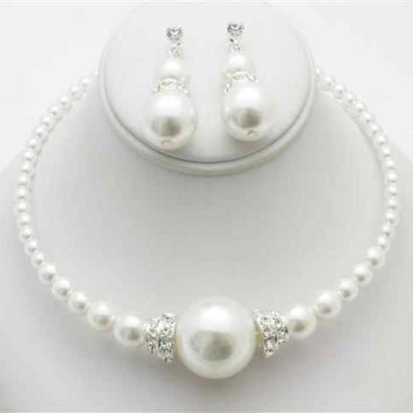 PEARL ROUND STATEMENT NECKLACE EARRING SET