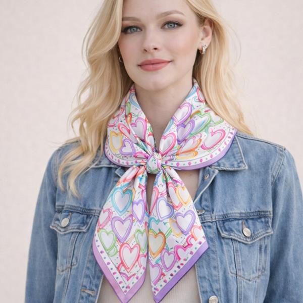 HEART PRINT SQUARE SCARF