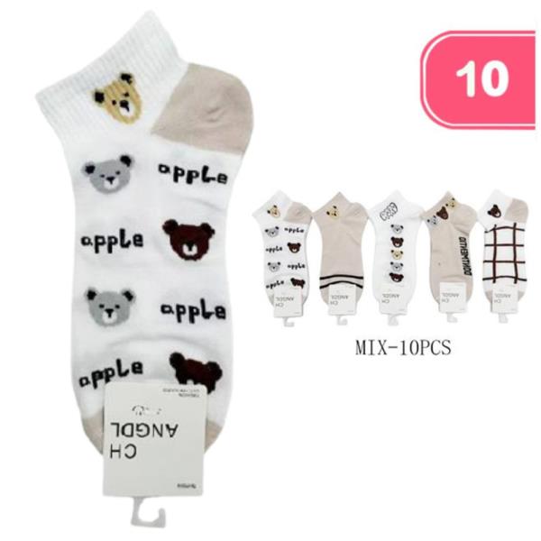 TEDDY BEAR PATTERN ANKLE SOCKS (10 UNITS)
