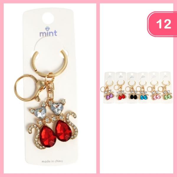 RHINESTONE CAT KEYCHAIN (12 UNITS)