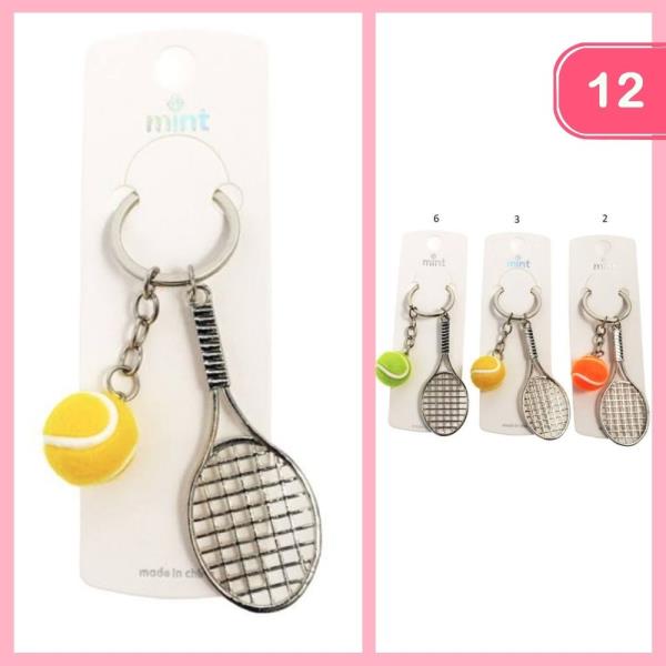 METAL TENNIS RACKET BALL KEYCHAIN (12 UNITS)