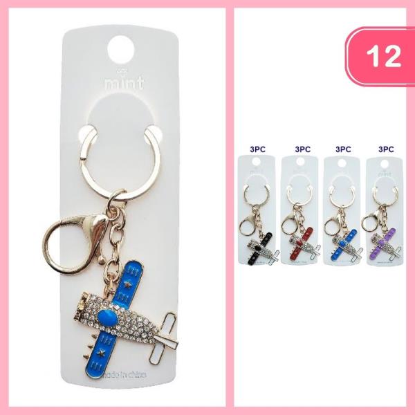 RHINESTONE AIRPLANE KEYCHAIN (12 UNITS)