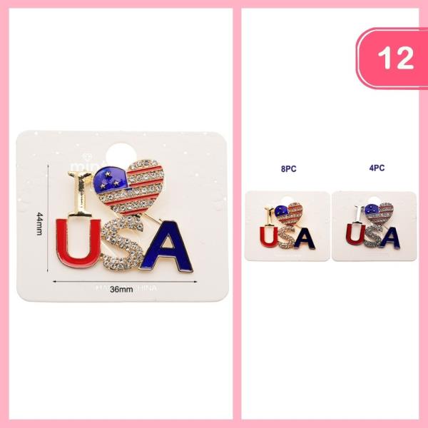 RHINESTONE I LOVE USA BROOCH (12 UNITS)