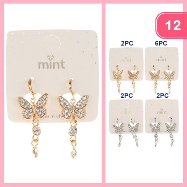 RHINESTONE BUTTERFLY DANGLE EARRINGS (12 UNITS)