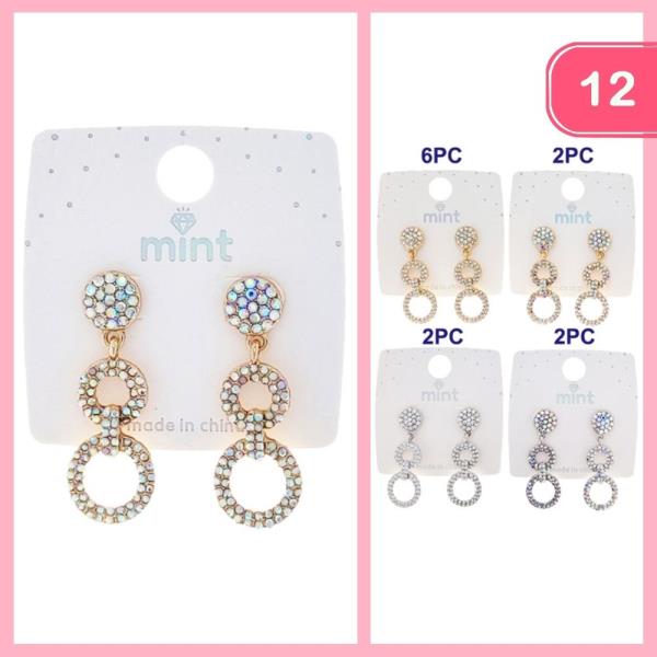 RHINESTONE CIRCLE DANGLE EARRINGS (12 UNITS)