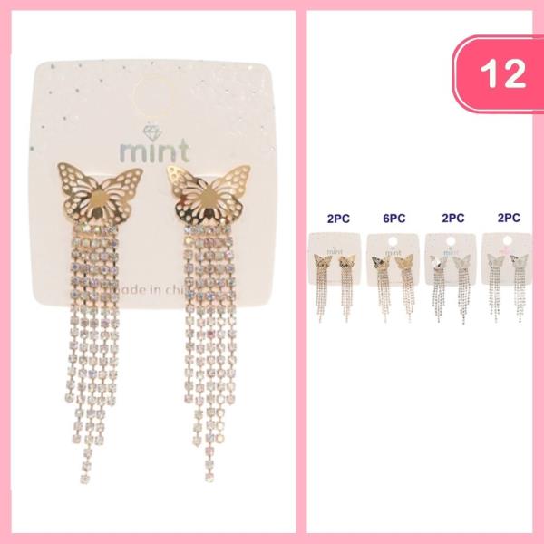 BUTTERFLY RHINESTONE TASSEL EARRINGS (12 UNITS)