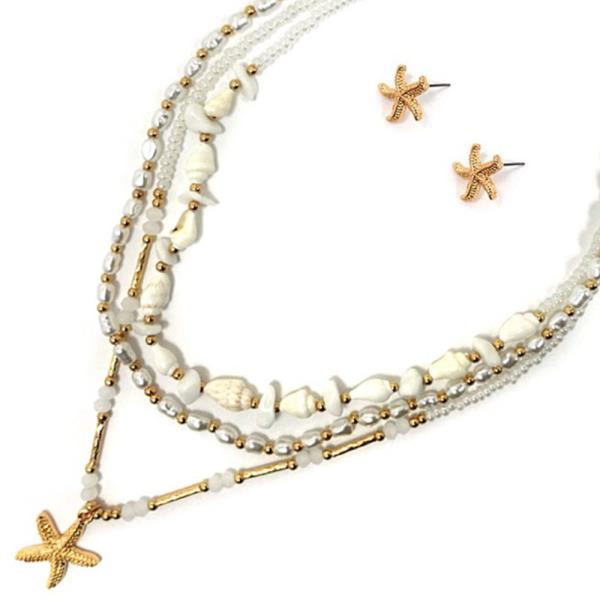 LAYER W SEALIFE NECKLACE EARRING SET