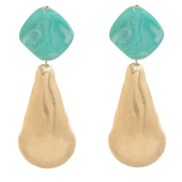 METAL RESIN TEARDROP DANGLE EARRING