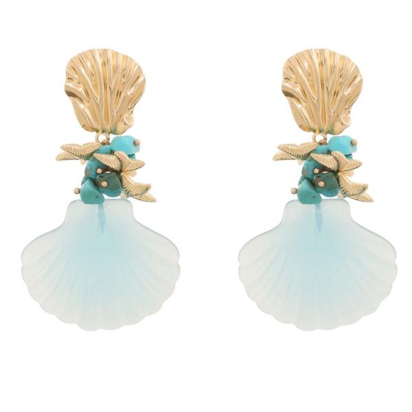 METAL SHELL CHARM CLUSTER DANGLE EARRING