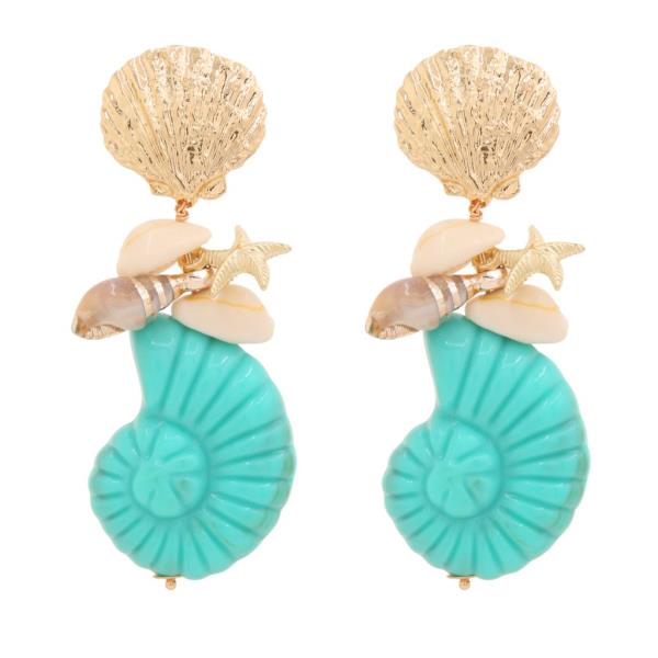 METAL SHELL ORNAMENT CLUSTER DANGLE EARRING