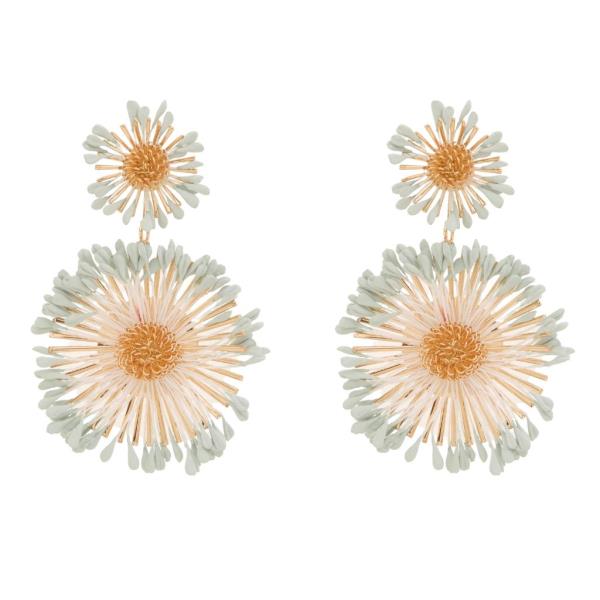 METAL WIRE FLOWER STATEMENT DANGLE EARRING