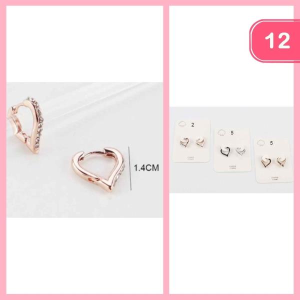RHINESTONE HEART HUGGIE HOOP EARRINGS (12 UNITS)