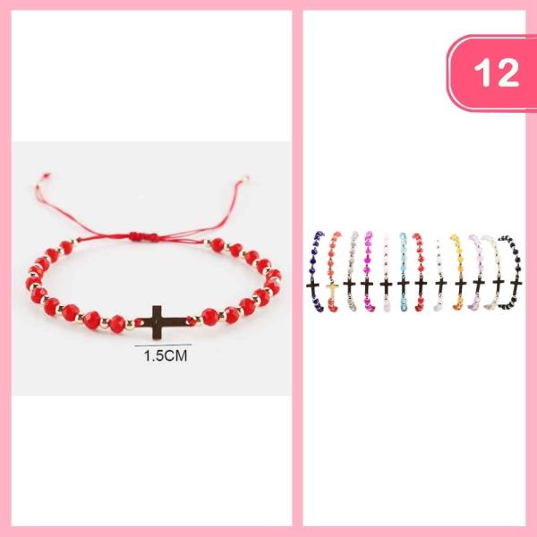 BEADED ADJUSTABLE CROSS CHARM BRACELET (12 UNITS)