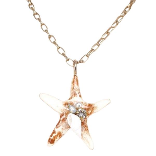 STARFISH SHELL CRYSTAL PENDANT STATEMENT NECKLACE