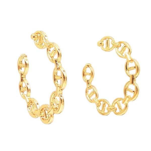OVAL LINK CHAIN TEXTURED HOOP EARRING