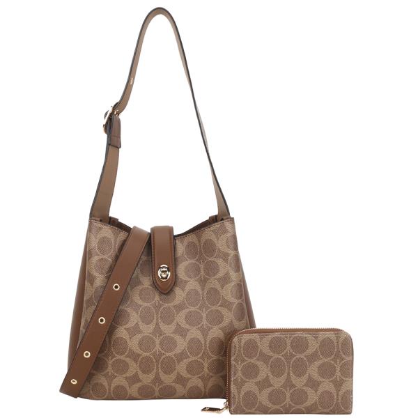 2IN1 OVAL PRINT SHOULDER HOBO BAG W WALLET SET