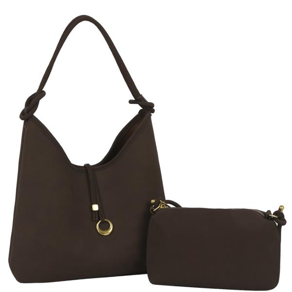 2IN1 SMOOTH SHOULDER HOBO BAG W POUCH SET