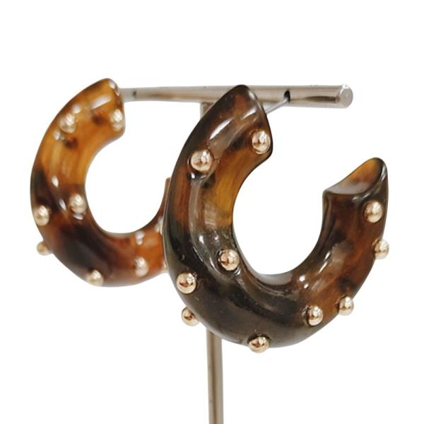 RESIN HOOP EARRING W/METAL BEADS