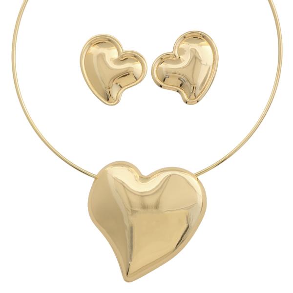 HEART PENDANT CHOKER NECKLACE EARRING SET