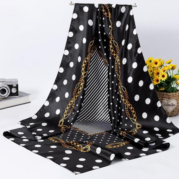 POLKA DOT CHAIN SILKY BANDANA SQUARE NECK SCARF