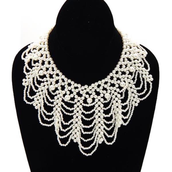 AN INTRICATE LACE-LIKE PATTERN  PEARL COLLAR NECKLACE