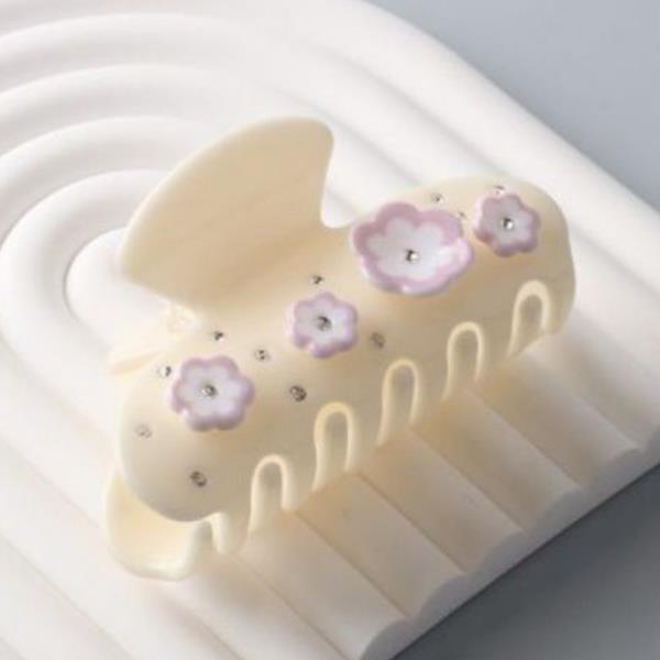 ACRYLIC RHINESTONE FLOWERS CLAW CLIP