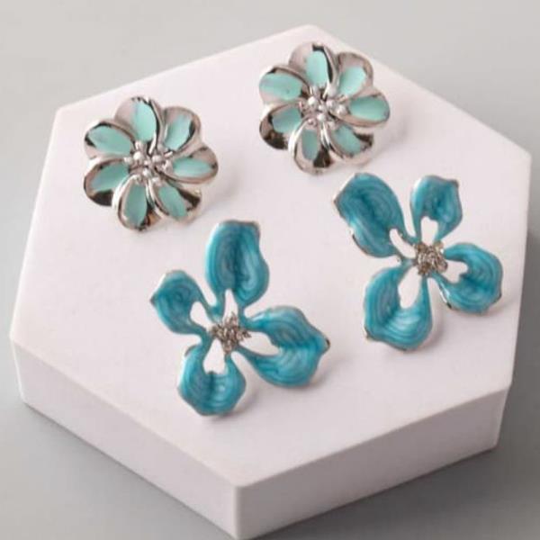 MIXED PAINTED FLOWER EARRING SET