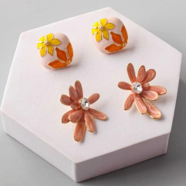 MIXED FLORAL PAINTED EARRING SET
