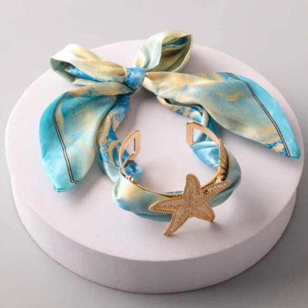 STARFISH TIED SILK CUFF BRACELET