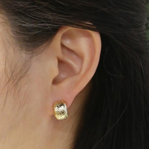 14K GOLD WHITE GOLD DIPPED HAMMERED BARREL STUD EARRINGS