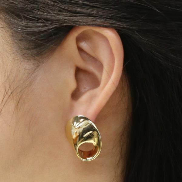 14K GOLD WHITE GOLD DIPPED CUTOUT OVAL STUD EARRING