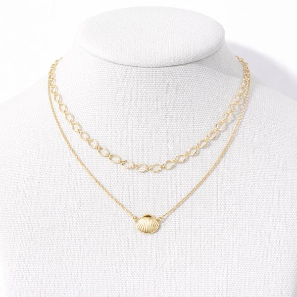 DOUBLE LAYERED METAL SHELL NECKLACE
