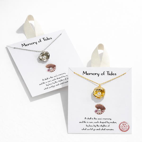 18K GOLD RHODIUM MEMORY OF TIDES SHELL PENDANT NECKLACE