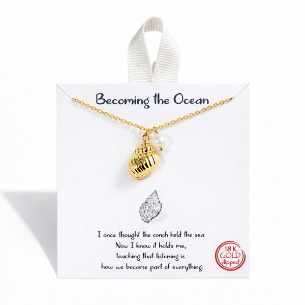 18K GOLD RHODIUM BECOMING THE OCEAN SHELL PEARL PENDANT NECKLACE