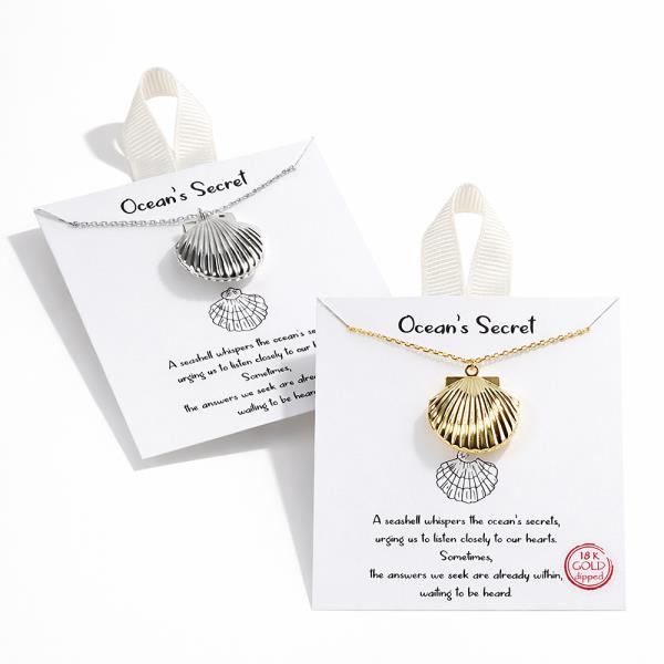 18K GOLD RHODIUM OCEAN`S SECRET SHELL PENDANT NECKLACE