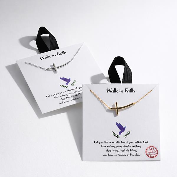 18K GOLD RHODIUM WALK IN FAITH CROSS PENDANT NECKLACE