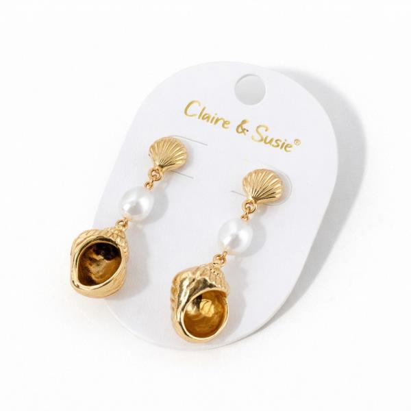 SHELL PEARL CONCH LINEAR EARRINGS