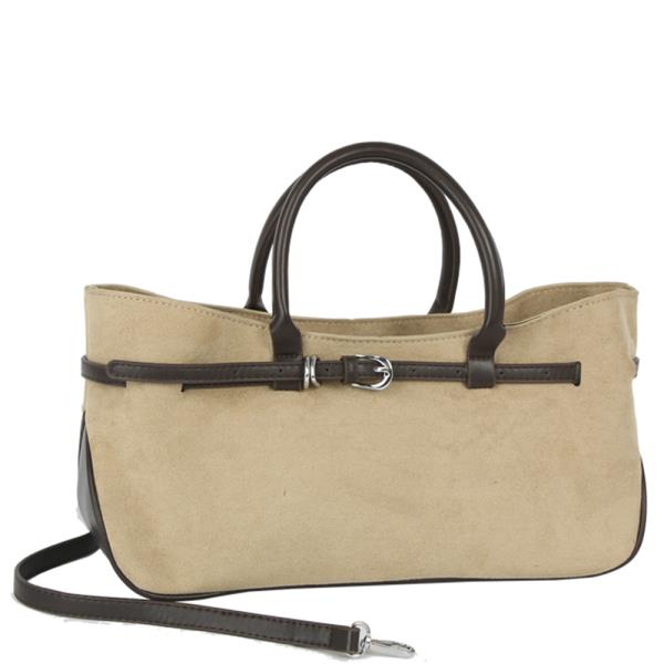 TEXTURED LEATHER BUCKLE DESIGN SATCHEL BAG